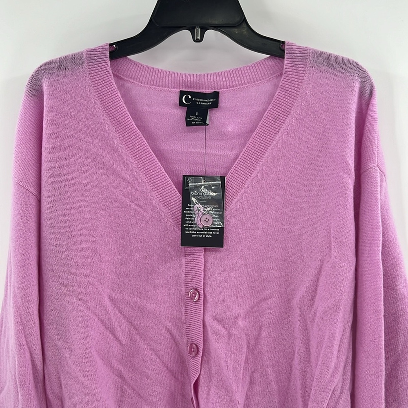 C By Bloomingdale's V-Neck 100% Cashmere Cardigan - Rose Quartz - S - Nwt — image 2 of 7